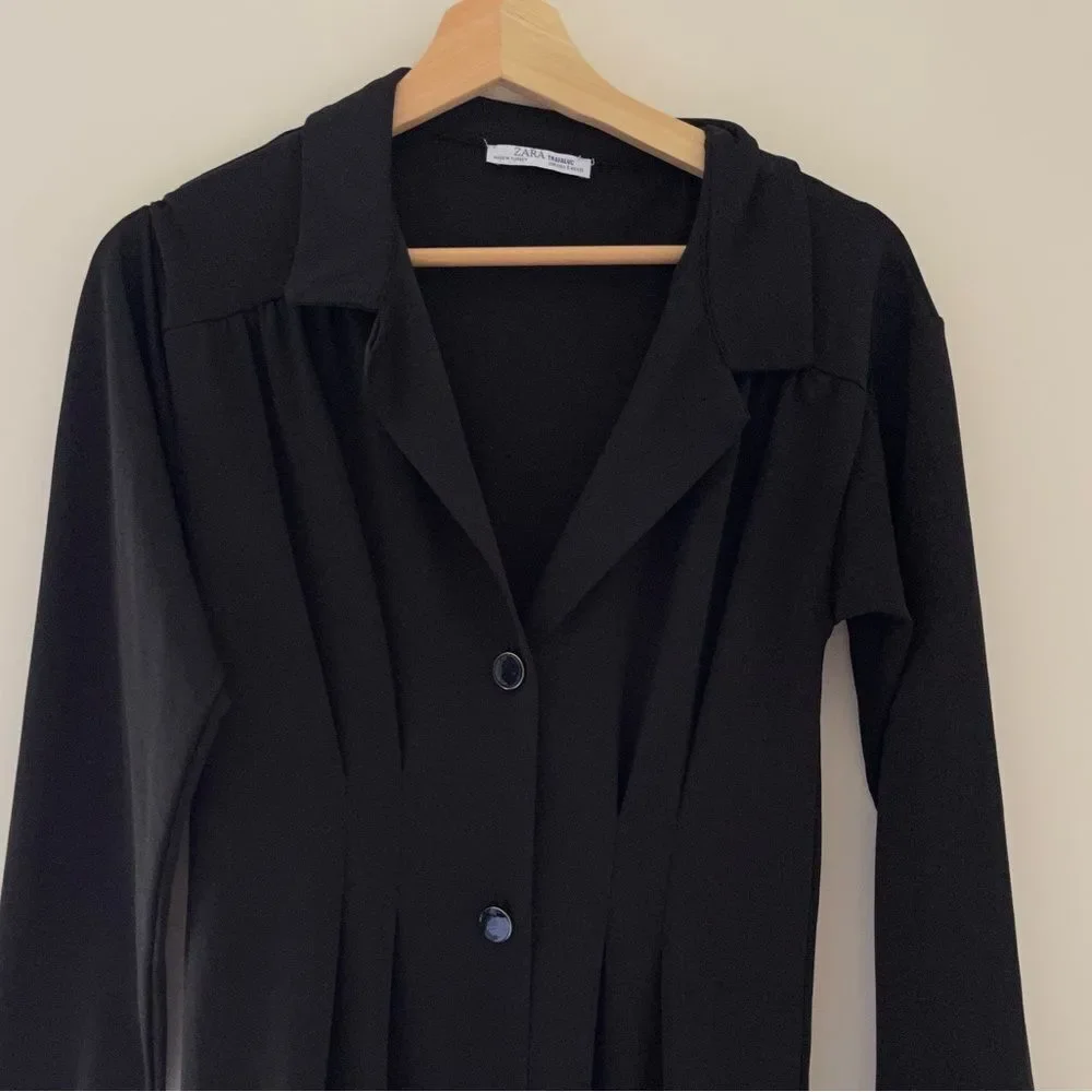 zara black front button up trafaluc dress long sleeves - Picture 5 of 10